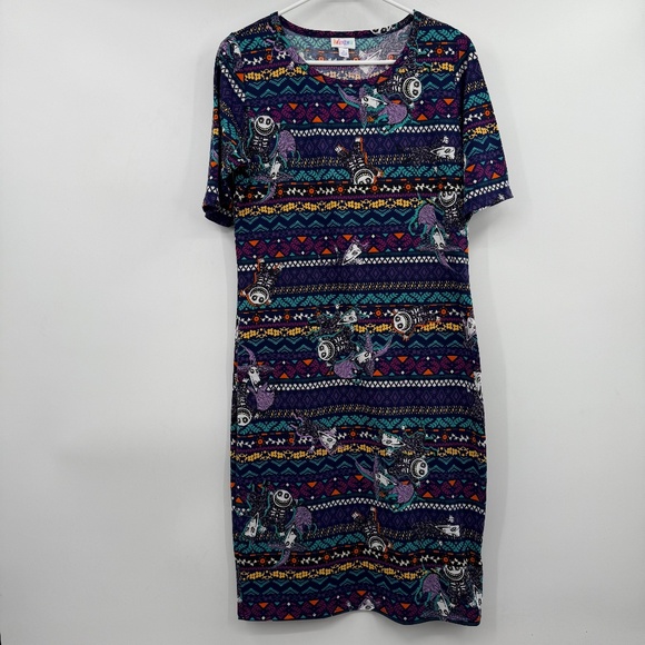 Lularoe Dress Women Large Disney Nightmare Before Christmas Multicolor Stretch - Picture 1 of 10